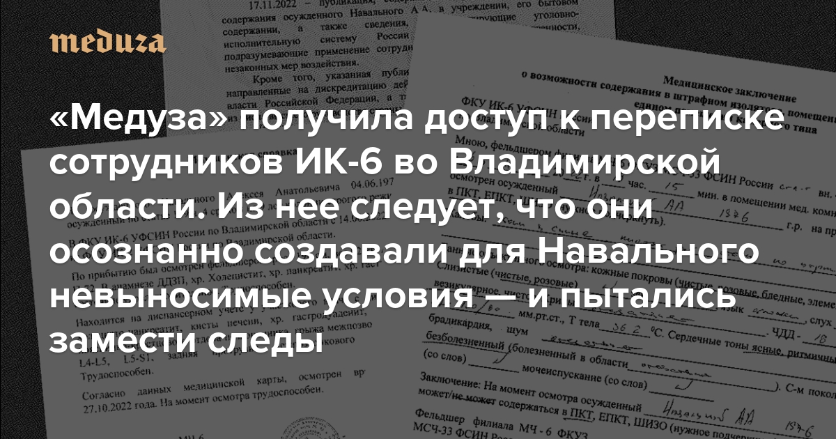 «Медуза» получила доступ к переписке сотрудников ИК-6 во Владимирской области. Из нее следует, что они осознанно создавали для Навального невыносимые условия — и пытались замести следы — Meduza